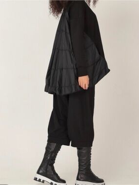 ADEPTT Black Cotton Flared Smocked Nylon Contrast Goth Leisure Sweatshirt M